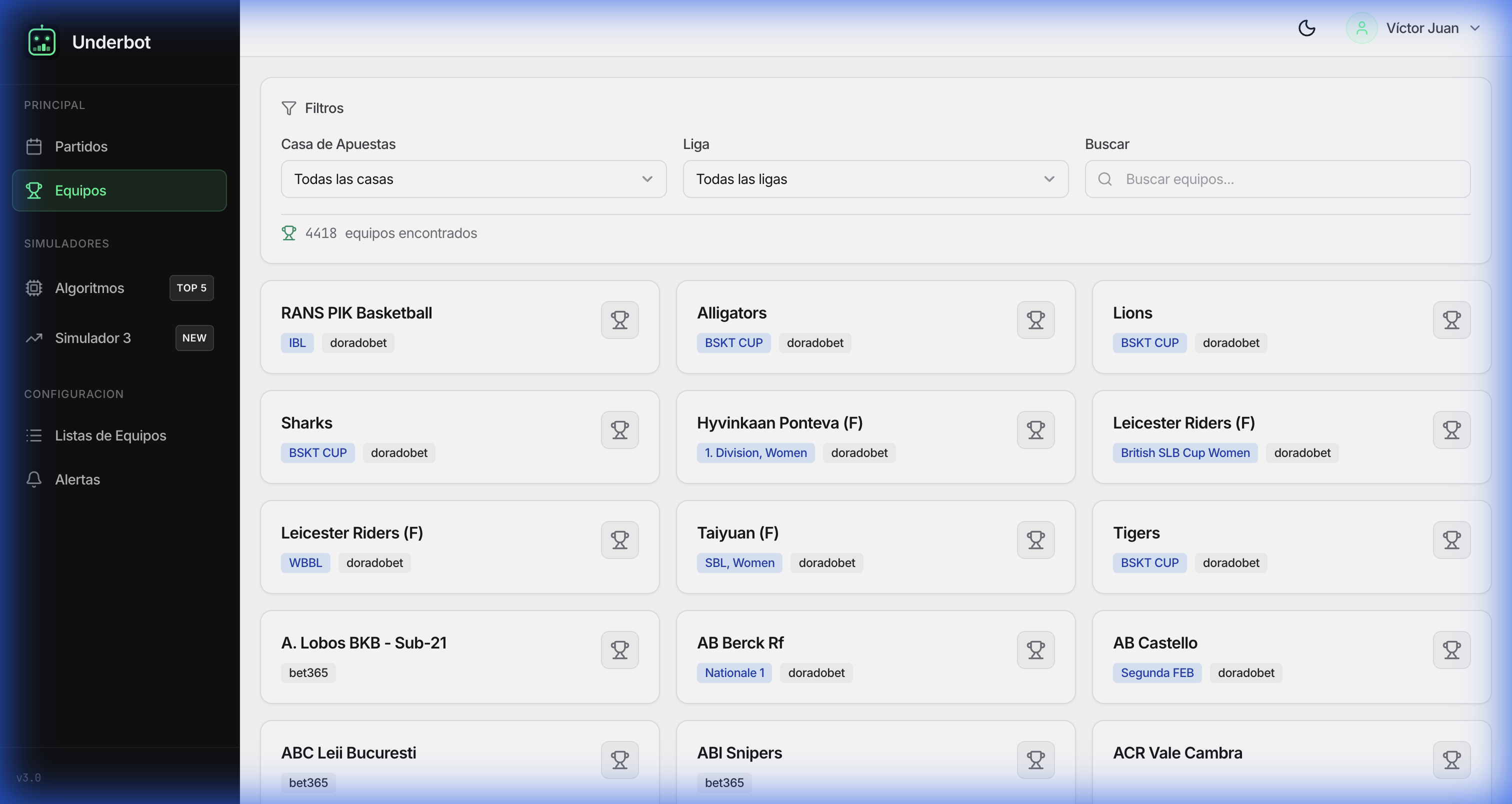 Base de Datos de Equipos
